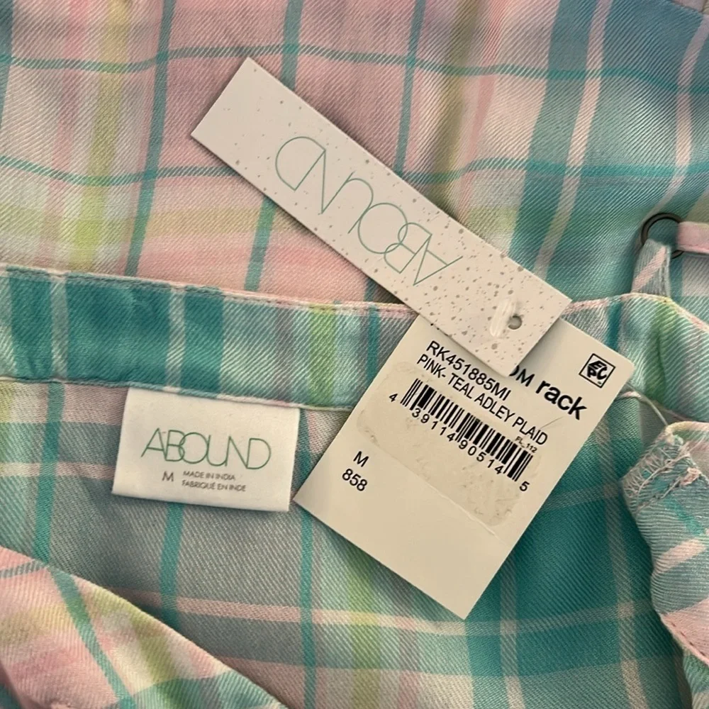 Abound Pastel Plaid Summer V-Neck Spaghetti Strap Babydoll Dress Size Medium New
